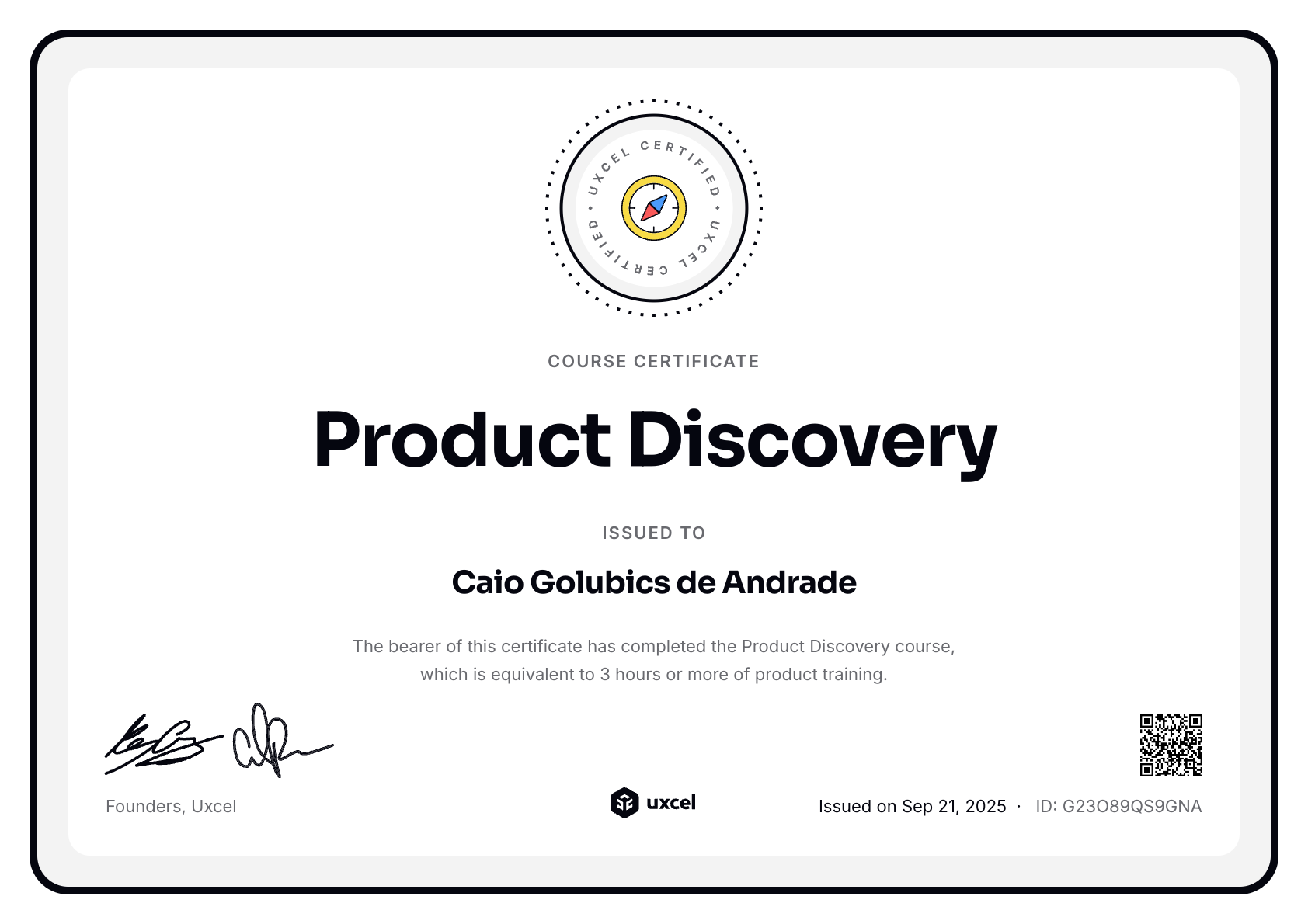 Caio Andrade's certificate